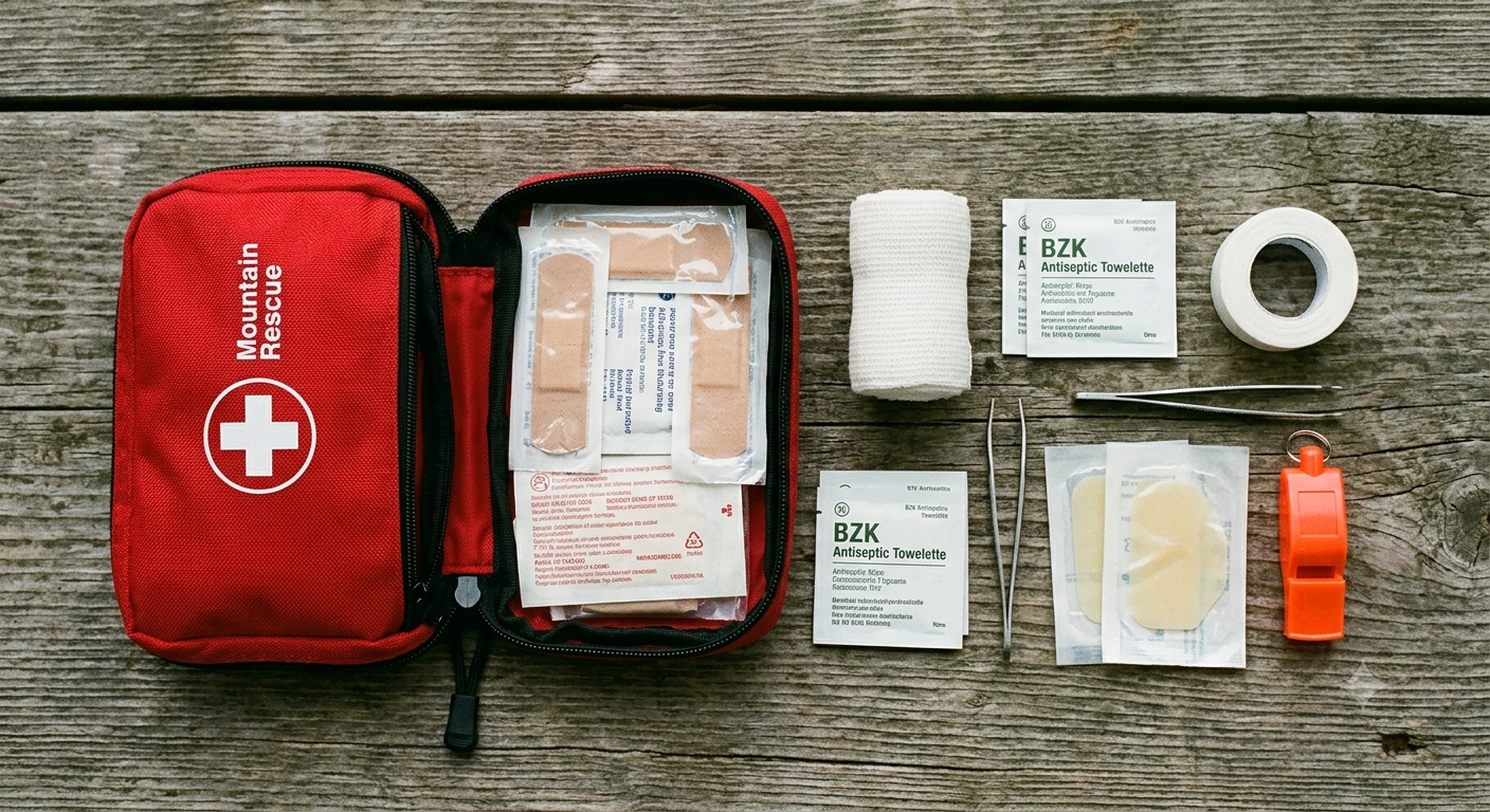 Backcountry first aid kit open